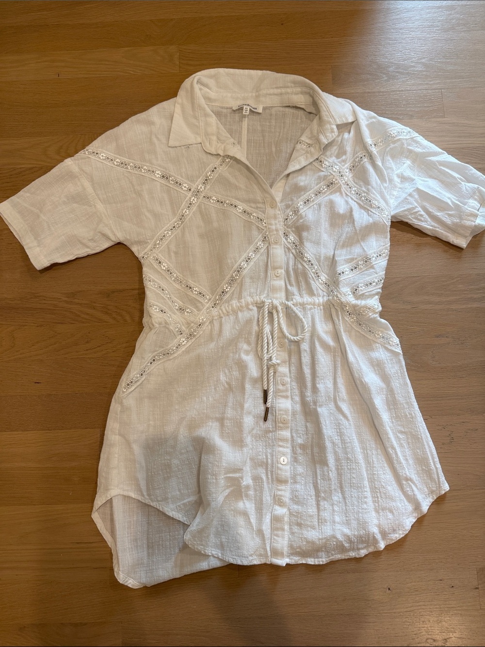 Heartloom White Lace-Trim Button Front Swim Coverup